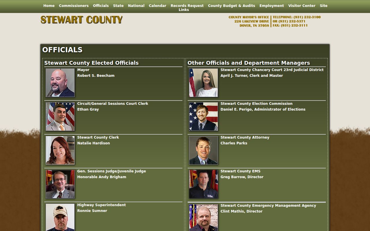 Stewart County elected officials directory for court and agency routing