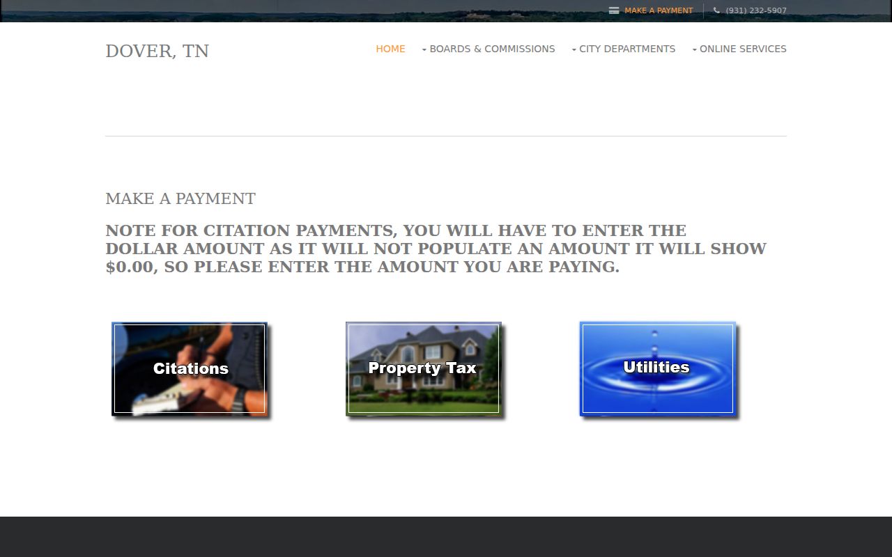 Stewart County traffic warrant and Dover citation payment page