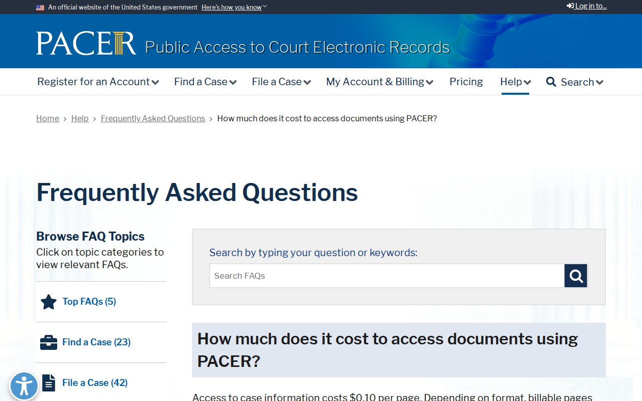 PACER federal court document access fees for cases separate from Stewart County warrant records